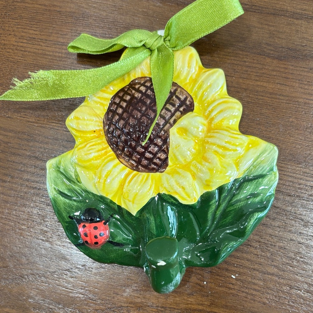 Sunflower Wall Hook with Ladybug Accent - Yellow & Green